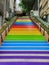 Rainbow stairs in the city