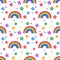 Rainbow and stars Doodle seamless pattern.