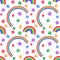 Rainbow and stars Doodle seamless pattern.