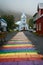 Rainbow street and Seydisfjardarkirkja church