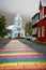 Rainbow street Seydisfjardarkirkja church Iceland