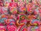 Rainbow swirl lollipops background