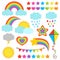 Rainbow theme illustration vector set. Cute colorful weather clipart.