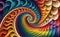 Rainbow themed abstract recursive spiral texture pattern, wallpaper or banner design. Generative AI illustration.