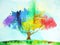Rainbow tree color colorful watercolor painting illustration