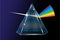 Rainbow triangular. Dispersive optical prism icon. Physics phenomenon. Light effect. Vector illustration. Stock image.