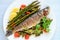 Rainbow trout and asparagus salad