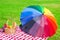 Rainbow umbrella and Picnic basket