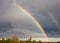 Rainbow under city