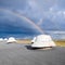 Rainbow, view from the roof of the building. Ventilation outlets