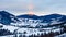 Rainbow View of winter cold mountains at dawn wooden fence in sn