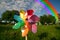 Rainbow and windmill garden ornament.