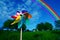 Rainbow and windmill garden ornament.