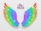 Rainbow wings. Realistic bright freedom symbol, symmetric shapes, pride color feathers, beautiful magical multicolor