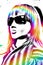 Rainbow woman, a girl with long hair, wearing dark glasses.