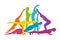 Rainbow woman silhouettes practicing yoga asanas. Sportive woman in yoga movements. Vector illustration