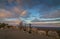 Rainbows cast into the sky atop the overlook at High Point State Park, at sunset in autumn