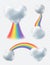 Rainbows with clouds. Realistic set on transparent background. Isolated vector illustration.