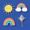 Rainbows kite and sun icons