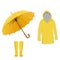 Raincoat, boots, umbrella