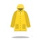 Raincoat yellow icon, Flat design of rain coat clothing with round shadow, vector illustration