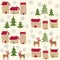 Raindeers, trees, snowflakes and houses pattern