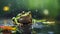 raindrop ballet: tranquil frog amidst nature\\\'s canvas. AI generated
