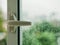 Raindrop on window Handle Blur tree background Rainy Season