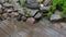 Raindrops on brown wooden terrace planks