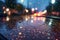 raindrops on a car windshield with bokeh lights