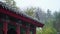 Raindrops falling from eaves, birds flying above Chinese ancient temple