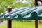 Raindrops on the green plastic roof