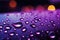 Raindrops on windowpane, softly lit by a calming purple glow