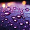 Raindrops on windowpane, softly lit by a calming purple glow