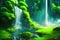 rainforest illustration with a small and a big giant waterfall, ai generated image