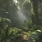 Rainforest in the morning in impressionist style. AI-Generated.