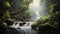 Rainforest Reverie: A Hyper-Realistic Glimpse of Nature\\\'s Grandeur - Cascading Waterfall in Lush Surroundings - AI Generative