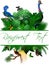 Rainforest Summer Tropical Leaves Wildlife Vector Design with bird of paradise, cassowary, fruit bat, victoria crowned pige