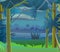 Rainforest trees. Dense night thickets. View from Dark jungle forest. Tropical forest panorama. Southern Rural Scenery