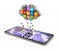 Raining digital apps on the smartphone from cloud shaped application store. 3D illustration