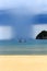 Rainstorm over fishing boat