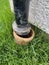 Rainwater drain downpipes black connection to underground drainage at house