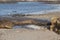 Rainwater flowing on a beach from a pipe