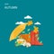 Rainy autumn vector flat style design illustration