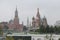 Rainy cityscape with Moscow Kremlin and St. Basil\\\'s Cathedral