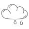 Rainy cloud with few drops, autumn weather, doodle style flat vector outline for coloring book