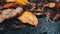 Rainy Leaves: Moody Photorealistic Details Of Orange Leaves On A Puddle