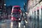 Rainy London seen through the bus window.Focus on the glass.