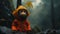 Rainy Monkey In Orange Jacket: Vray Tracing And Rap Aesthetics