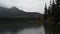 Rainy morning near the Pyramid Lake at Canadian Rocky Mountains